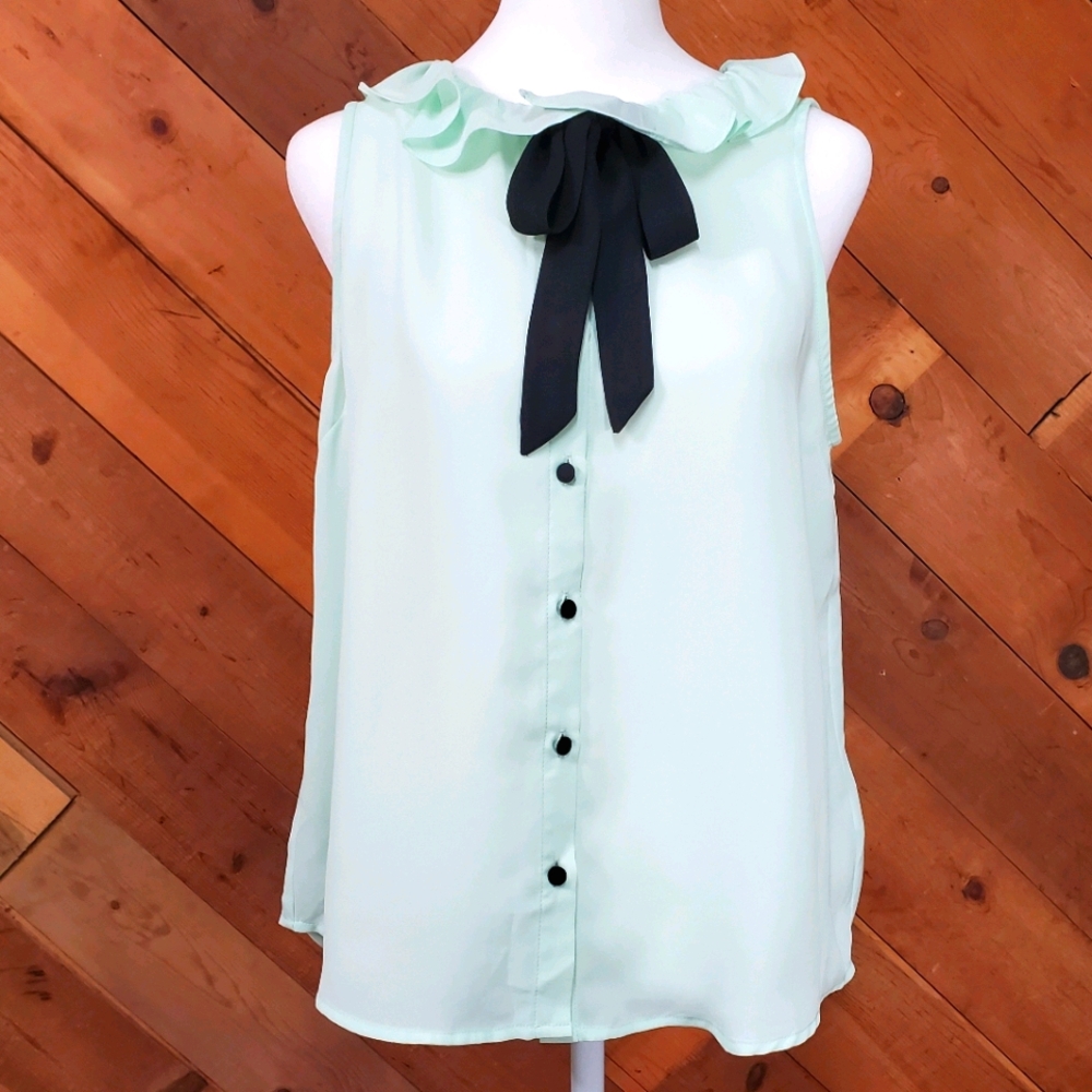 Forever 21 Sheer Button Up Blouse with Ruffle Neck
